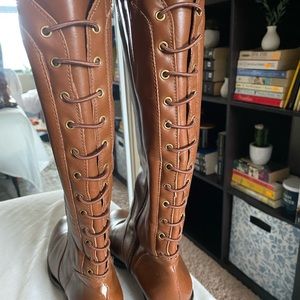 brown leather knee high boots